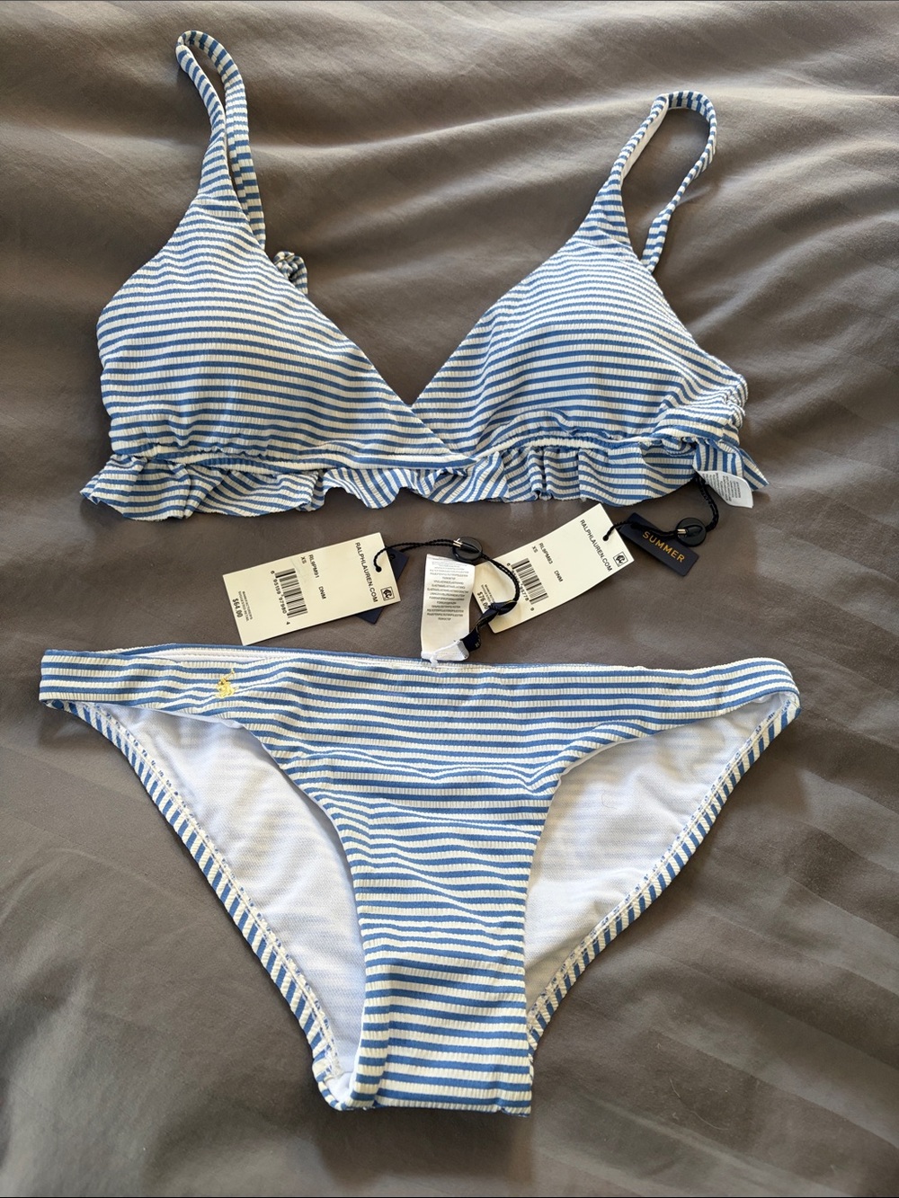 Ralph Lauren Striped Blue & White Ruffle Bikini Set